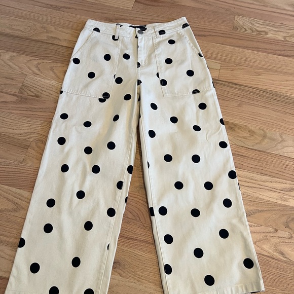 Who What Wear Polka Dot Wide Leg Jeans - Black and Cream - Picture 4 of 4